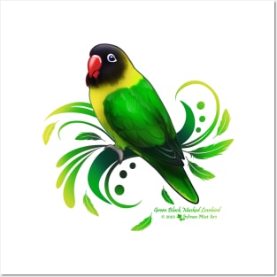 Green Black Masked Lovebird Posters and Art